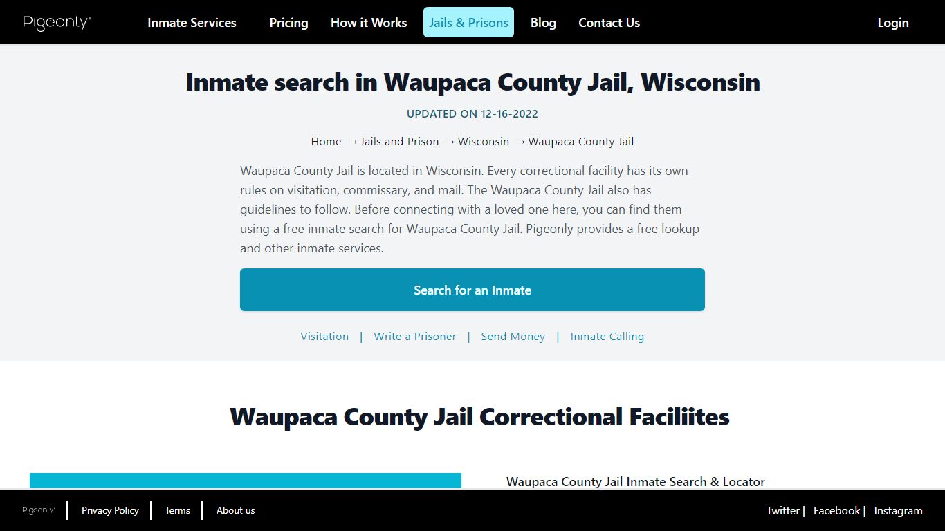Inmate Search Waupaca County Jail, Wisconsin | Pigeonly