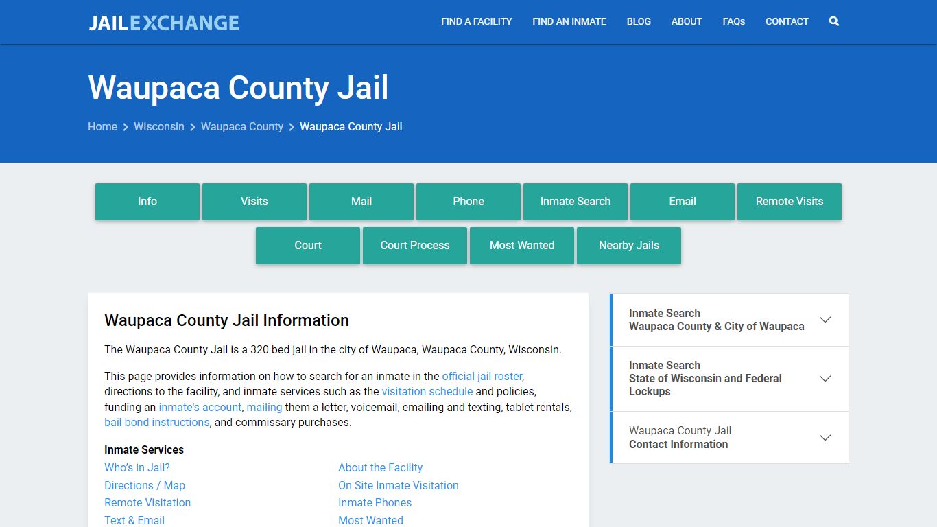 Waupaca County Jail, WI Inmate Search, Information