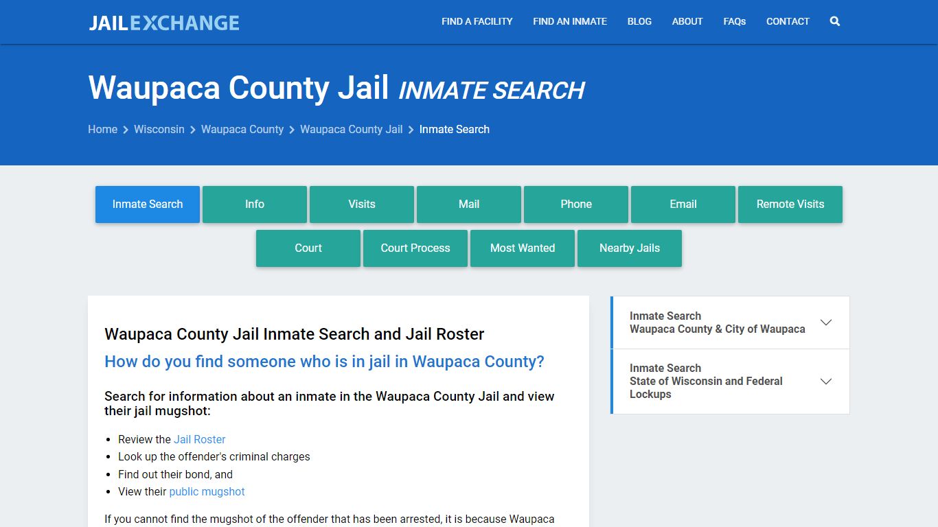 Inmate Search: Roster & Mugshots - Waupaca County Jail, WI